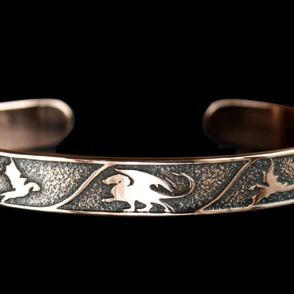 Etched Copper Dragon Bracelet, Fantasy Jewelry Gift