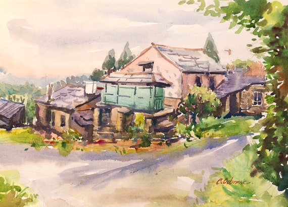 Original Aquarell Landschaftsmalerei Des Traditionellen Hauser Etsy