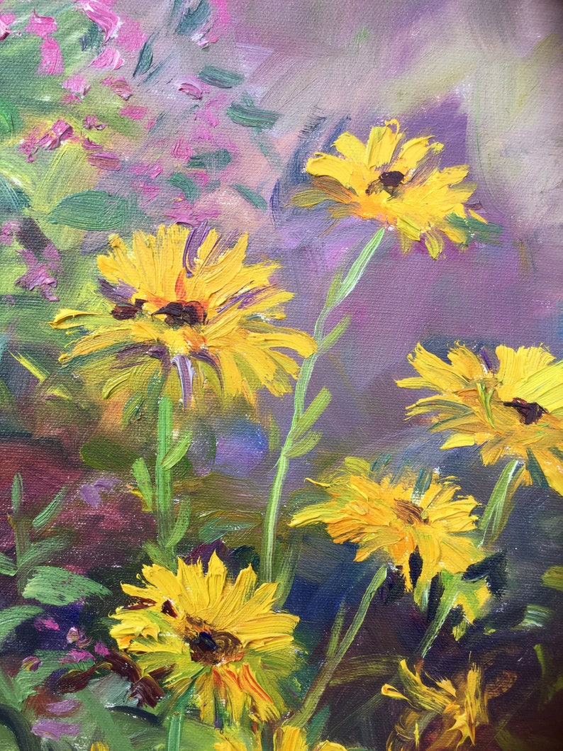 Original Oil Painting Yellow marigolds cottage garden flower Etsy
