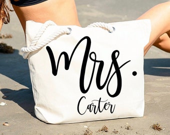 Custom Beach Tote Bag, Large Beach Tote Bag for Honeymoon, Custom Wedding Gift