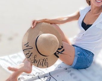 Floppy Beach Hat, Bride Hat with Name, Bachelorette Trip Hat, Custom Sun Hat, Beach Bride Hat, Honeymoon Beach Hat, Beach Bachelorette