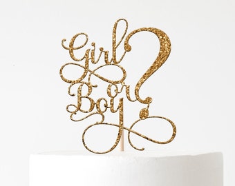 Gender Reveal Cake Topper: Glitter &quot;Boy or Girl&quot; Baby Shower Decor