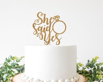 She Said Yes Cake Topper, Bridal Shower Decorations, Bride To Be, Glitter Gold Cake Topper