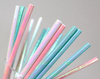 Unicorn Party Supplies, Irridescent Party Straws, Paper Straws, Irridescent Party Decorations