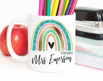 Teacher Mug, Custom Name Coffee Mug, Teacher Appreciation  Gift, Rainbow Teacher Mug