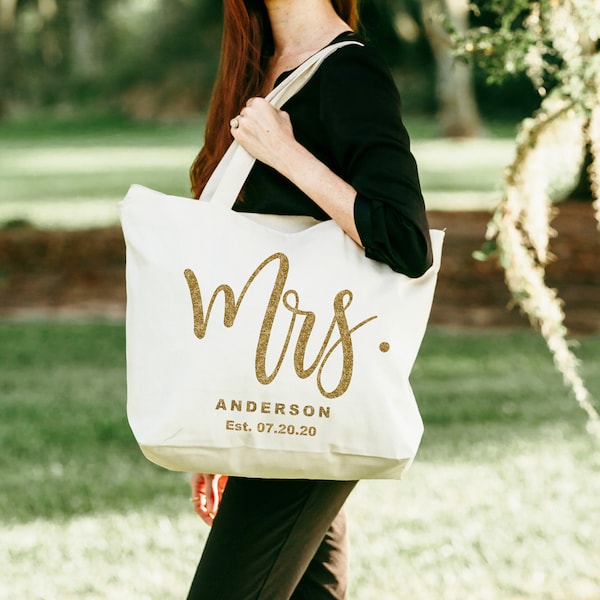 Mrs. Tote Bag with Zipper, Bride Tote Bag with Zipper, Bride to Be Tote Bag, Gift for Bride
