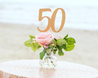 50th Birthday Centerpiece Stick, 50th Birthday Decorations, 50th Birthday gift for Women, Copper and Rose Gold 50th Birthday Decor