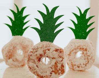 Pineapple Donut Topper, Luau Party Decorations, Pineapple Cupcake Toppers, Tropical Party Decorations, SET of 12 Toppers
