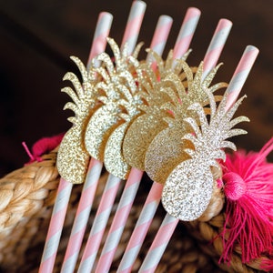 Pineapple Straws, Tropical Party Decor, Gold Glitter Luau Straws, Hawaiian Party Supplies, Beach Bachelorette Party, Summer Birthday Straws