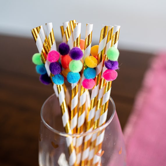 Fiesta Bridal Shower Decorations, Pom Pom Party Paper Straws, Mexican Fiesta Party Decorations, Fiesta Bachelorette Party, Taco Bout Love Il_570xn