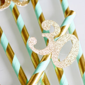 30th Birthday Party Straws - 30th Birthday Party Decorations - Dirty thirty party -30th Birthday for her - Mint and gold 30th Birthday Decor