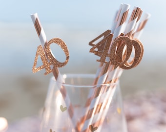 40th Birthday Party Decorations, 40th Birthday Party Straws, 40th Birthday decoration straws, 40th Birthday for her, Rose gold 40th party