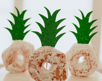 Pineapple Donut Topper, Luau Party Decorations, Pineapple Cupcake Toppers, Tropical Party Decorations, SET of 12 Toppers