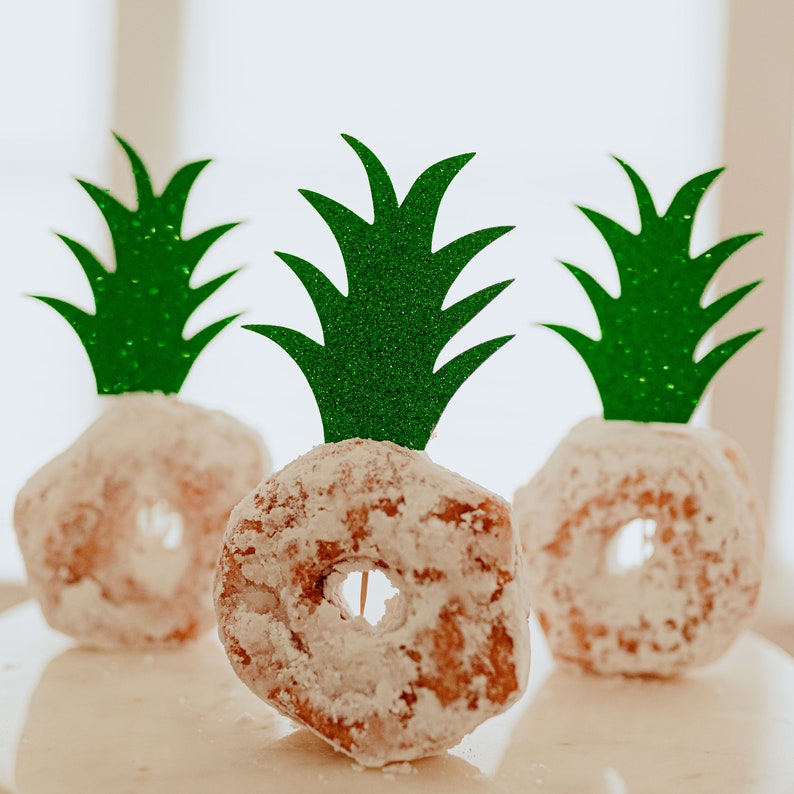 Pineapple Donut Topper, Luau Party Decorations, Pineapple Cupcake Toppers, Tropical Party Decorations, SET of 12 Toppers image 1