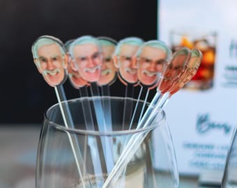 Custom Face Drink Stirrers, Personalized Photo Cocktail Sticks, Funny Party Favors