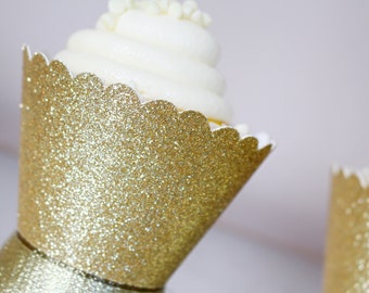 Gold Cupcake Wrappers, Glitter Cupcake Holders, Wedding Cupcake Wrappers