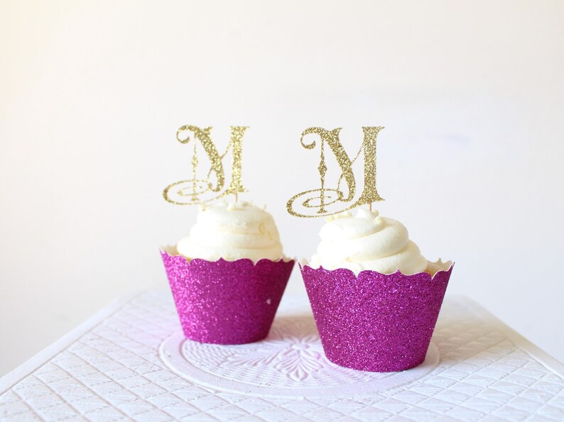 Custom Monogram Cupcake Toppers Cupcake Toppers Glitter Etsy