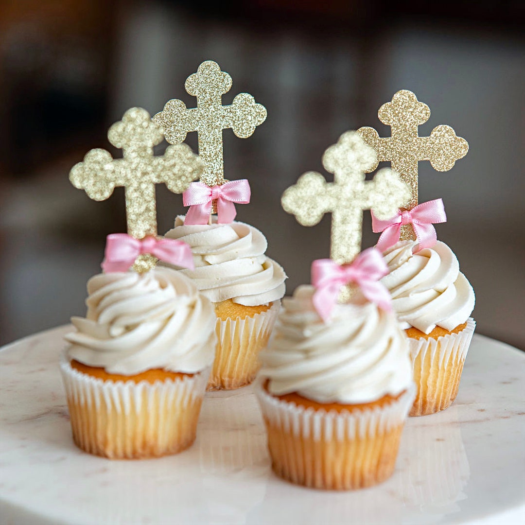 Baptism Cupcake Toppers Christening Decor, Mi Bautizo, Boy & Girl