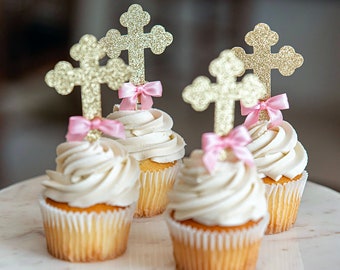 Baptism Cupcake Toppers - Christening Decor, Mi Bautizo, Boy & Girl Baptism Gifts, Gender-Neutral Celebration, Religious Event Accents