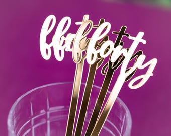Personalized Birthday Drink Stirrers: Custom Age Cocktail Party Favors