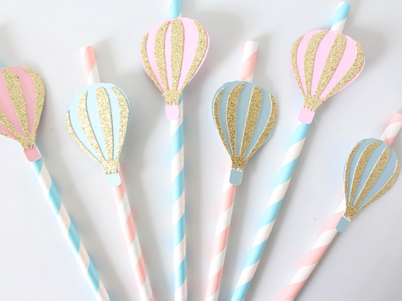 Hot Air Balloon Decorations Hot Air Balloon Party Up Up and Away Fly Away with me Party Straws Paper Straws First Birthday Party image 7