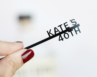 Personalized Birthday Drink Stirrers: Acrylic Swizzle Sticks, Milestone Party Decor