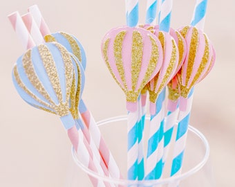 Hot Air Balloon Decorations - Hot Air Balloon Party - Up Up and Away - Fly Away with me - Party Straws - Paper Straws - First Birthday Party