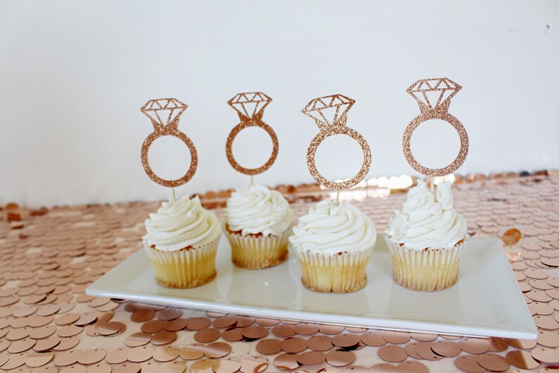 Ring Cupcake Topper Rose Gold Bridal Shower Cupcake Toppers Etsy