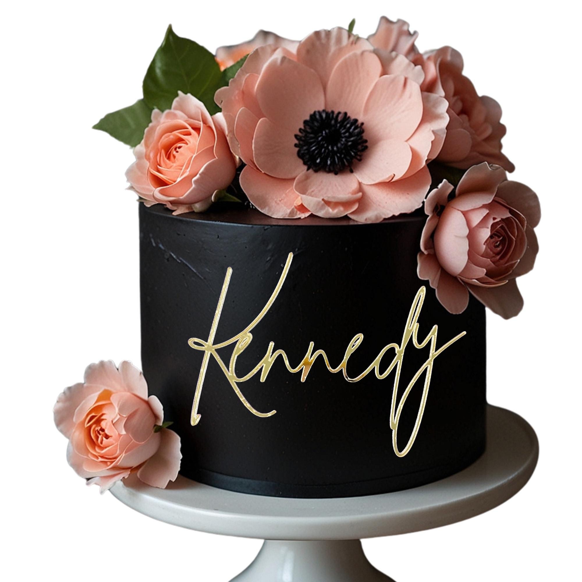 Custom Mirrored Gold Acrylic Cake Charm: Personalized Cake Topper