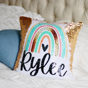 Rainbow Sequin Pillow Cover: Personalized Mermaid Pillow Gift