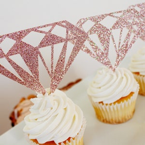 Diamond Cupcake Topper, Diamond Donut Topper, Bridal Shower Decorations, Engagement Party Decorations, Rose Gold Cupcake Toppers