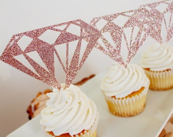 Diamond Cupcake Topper, Diamond Donut Topper, Bridal Shower Decorations, Engagement Party Decorations, Rose Gold Cupcake Toppers