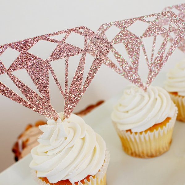 Adornos para cupcakes con diamantes brillantes: despedida de soltera, fiesta de compromiso
