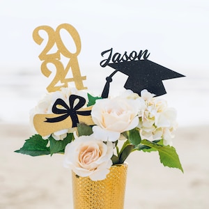 Class of 2025 Graduation Centerpiece Sticks: Custom Name, Glitter Cardstock
