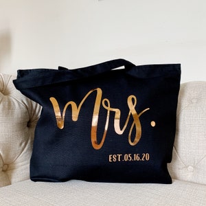 Mrs Tote Bag, Bride Tote Bag, Custom Bride Bag with Zipper, Bride Gift, Future Mrs. Tote Bag, Large Canvas Tote Bag with Zipper image 5