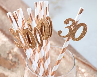 Rose Gold 30th Birthday Party Straws, 30th Birthday Party Straws, 30th Birthday for her, Rose gold 30th Birthday Party Supplies