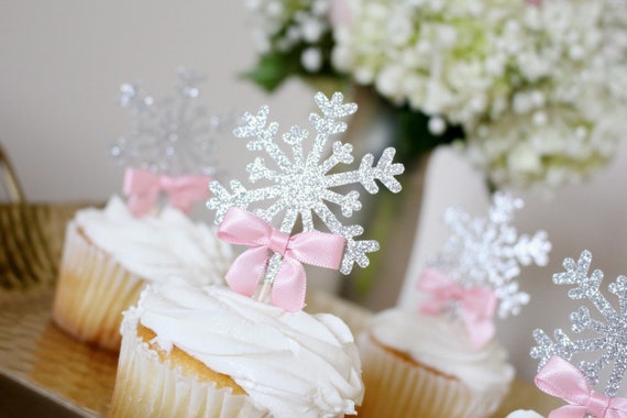 Snowflake Cupcake Topper Frozen Party Decorations Winter Wonderland Party Decorations Set Of 12