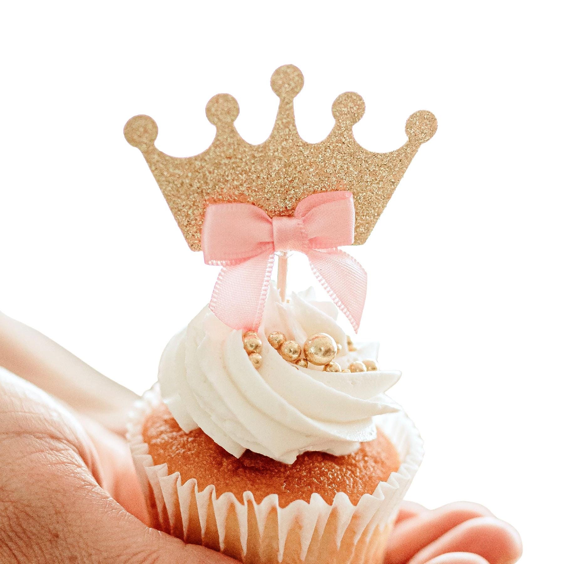 6 Mini Coroncine Topper Per Torta E Cupcake: Oro E Argento Con Perle E Strass. Piccole Tiare Per Decorazioni Di Matrimonio, Compleanno E Feste A Tema Principessa. - 4