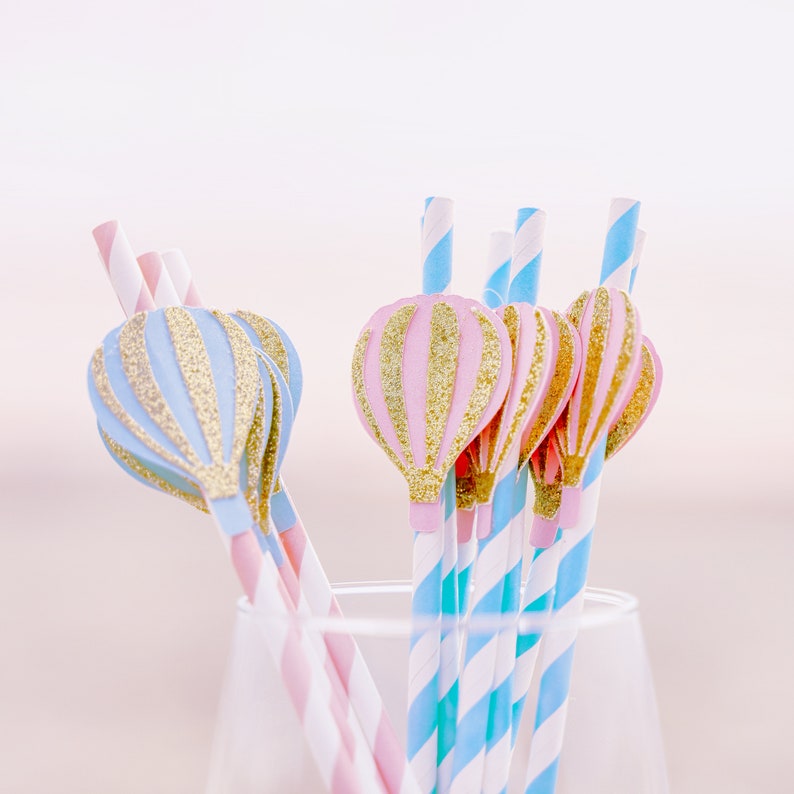 Hot Air Balloon Decorations Hot Air Balloon Party Up Up and Away Fly Away with me Party Straws Paper Straws First Birthday Party image 2