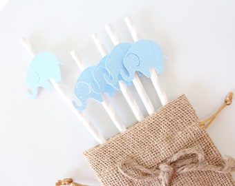 Elephant Baby Shower Straws - Elephant Baby Shower - It's a Boy Baby Shower - Blue and Grey Chevron Party Decorations SET of 10.