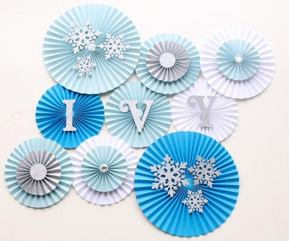 Winter Wonderland Decorations, Light Blue and Silver Paper Rosettes, Paper Fans, Frozen Themed Birthday Party Backdrop Il_570xn