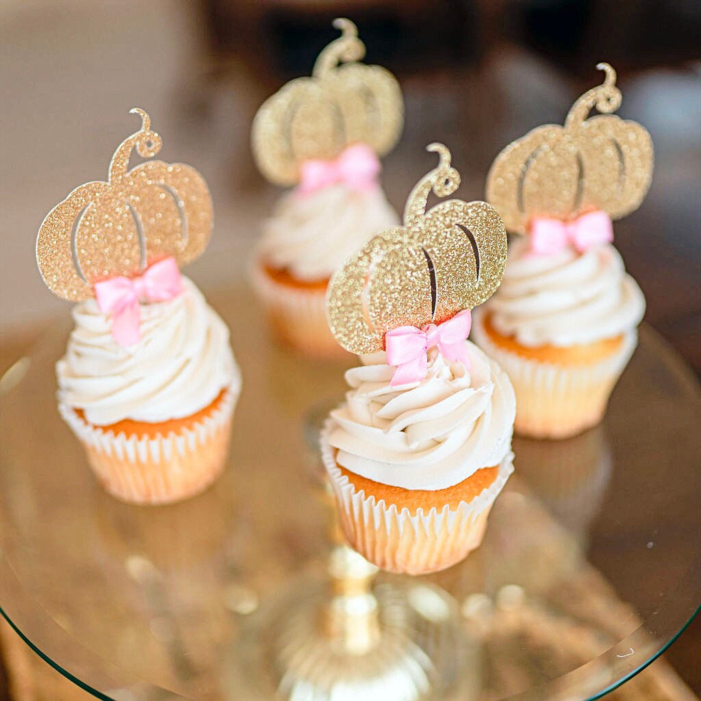 Pumpkin Cupcake Picks Little Pumpkin Baby Shower Decorations Etsy