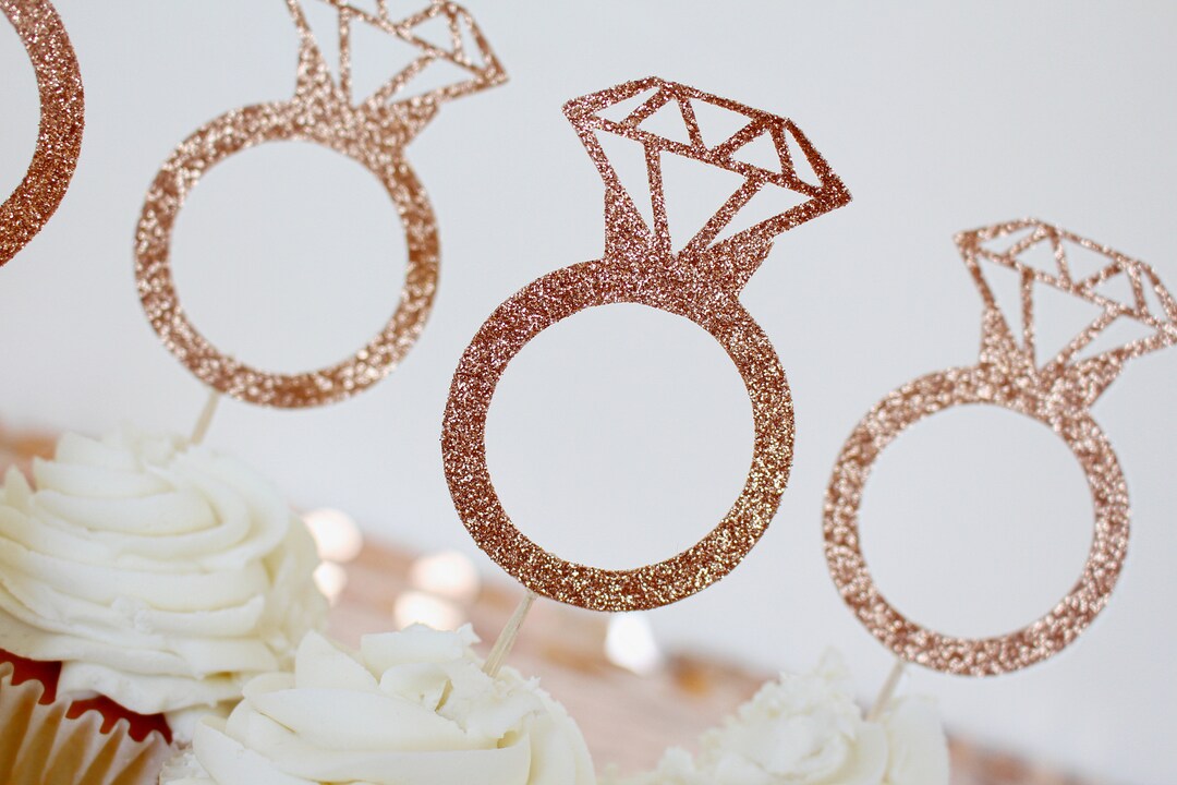 Birthday Topper Rings Rose Gold Glitter Ring Cupcake Toppers: Bridal Shower Decor (set of 12 ...