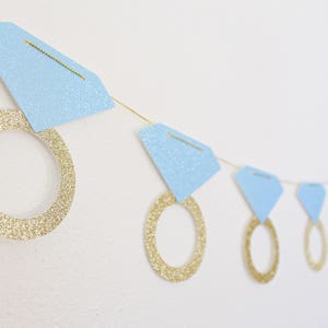 Bachelorette Party Banner, Ring Banner, Light Blue and Gold Wedding Decorations, Photobooth Prop