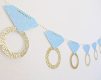 Bachelorette Party Banner, Ring Banner, Light Blue and Gold Wedding Decorations, Photobooth Prop