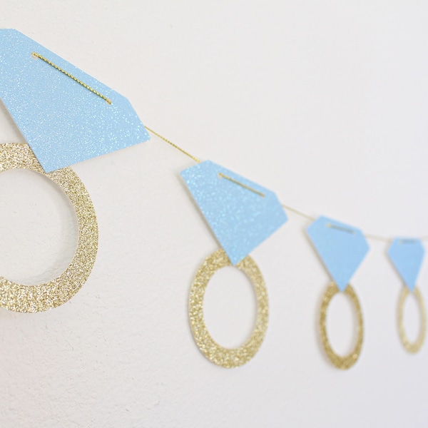 Bachelorette Party Banner, Ring Banner, Light Blue and Gold Wedding Decorations, Photobooth Prop