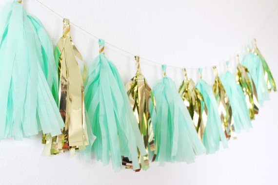 Mint Gold Tassel Garland, Mint Tassel Garland, Mint Garland, Mint Baby Shower, Mint Bridal Shower, Mint Party Decorations Il_570xn