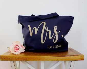 Bride Tote Bag, Custom Bride Bag with Zipper, Bride Gift, Future Mrs. Tote Bag, Large Canvas Tote Bag with Zipper