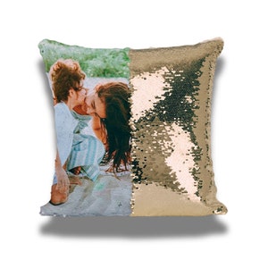 Custom Sequin Pillow Cover, Personalized Photo Gift, Anniversary Keepsake For Couples, Chic Bedroom Decor