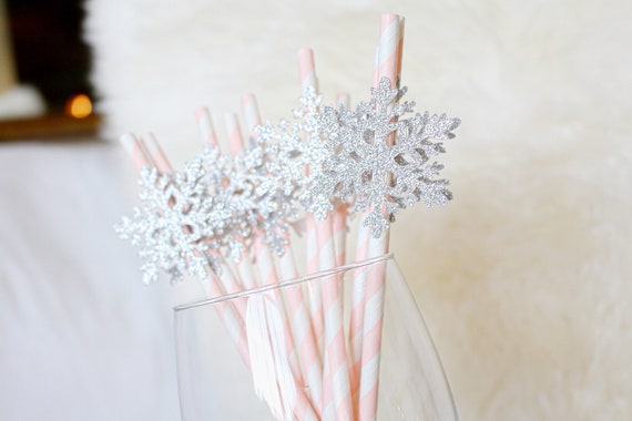 Snowflake Straws Winter Wonderland Party Decorations Frozen Birthday Party